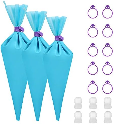 Kootek 28 Pcs Cake Decorating Tools with 12 Reusable Silicone Piping Pastry Bags 3 Sizes (12" + 14" + 16") , 6 Standard Couplers and 10 Icing Bag Ties Baking Supplies Accessories (Blue)