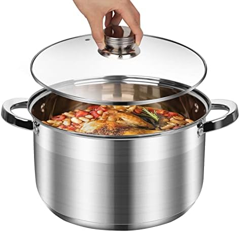 LEUGWAKN Stockpots with Lid-10 Quart Stainless Steel Stock pot-Soup Pot-Induction Pot-Cookware Pot-Cooking Pot-crock pot