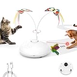 Potaroma Electric Running Cat Laser Toys Interactive, Fluttering Butterfly, 4in1 Automatic Rechargeable Kitten Toy, Colored Feather, Indoor Exercise Cat Kicker, White