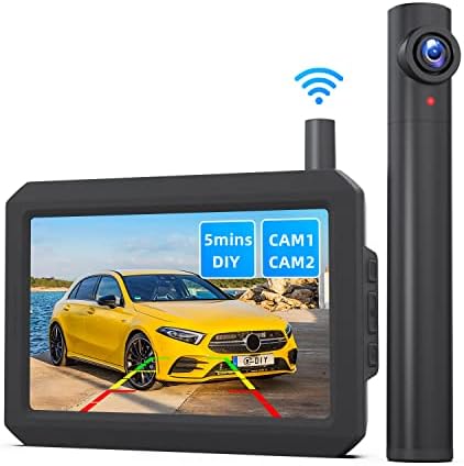 AUTO-VOX TW1 True-Wireless Reversing Camera Kit, 5 Mins Easy Installation, Support 2 Cameras Front/Side and Rear View, Clear Image with Night Vision, Digital Signal Backup Camera for Vans and Cars