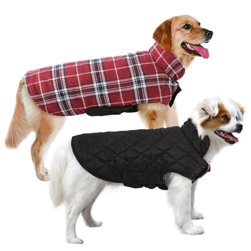 MIGOHI Dog Jackets for Winter, Reversible Dog Coat Windproof Waterproof Dog Winter Jackets for Cold Weather, British Style Plaid Dog Coats Warm Dog Vest for Small Medium Large Dogs, Red M