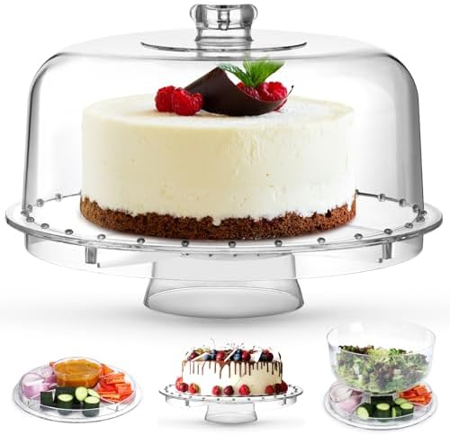 VGOODALL 12" Cake Stand with Lid, 6 in 1 Acrylic Cake Stand with Dome Covered Cake Stand Cupcake Stand for Wedding Birthday Party