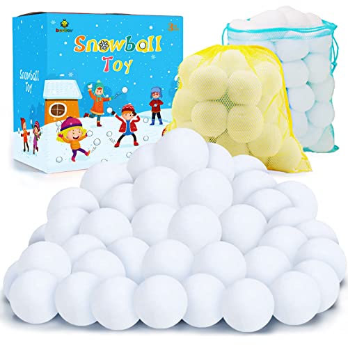 beetoy Snowball Toy Fight-48 PCS Soft and Fluffy Artificial Snowballs Indoor & Outdoor Snow Ball Fight Toys for Kids 2.5 Inch Christmas Winter Holiday Realistic Fake Snowball Tossing Game