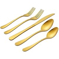  20-Piece Stainless Steel Dishwasher Safe Golden Flatware Set Include Fork Knives Spoons (Matte Gold) 