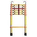 Telesladder Frp Retractable Ladder for Home DIY/Electrical Work/Outdoor Working, Compact Industrial-Grade Extension Ladder with Hooks, Supports 330Lbs/3M/9.8Ft