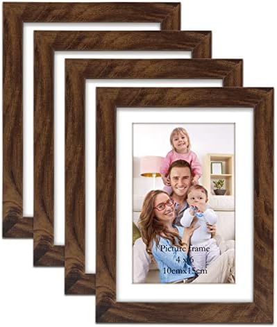 Giftgarden Brown 4x6 Picture Frame Set of 4, 5x7 Frame Matted to 4x6 Photo Rustic Walnut Frames with Mat for Wall or Tabletop Display