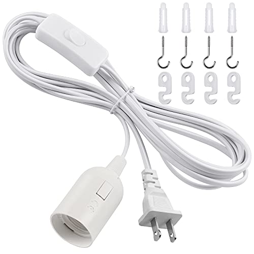 DiCUNO Hanging Lantern Extension Cord Cable, E26 Pendant Light Socket On Off Inline Cord Switch Control Lamp, Switch Close to Polarized Plug, 13 Feet, White, 1-Pack