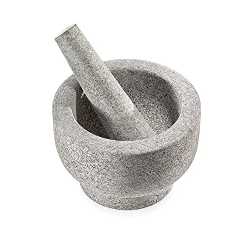 6'' Original Mortar and Pestle Set - Heavy Duty Unpolished and Natural Granite, 2 Cups Capacity, Sturdy and Steady Without Sliding, Perfect for Wet Or Dry Ingredients - NCPSTL1