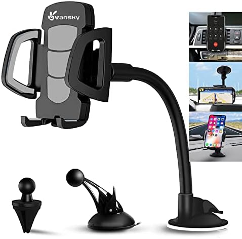 Car Phone Mount, Vansky 3-in-1 Cell Holder Air Vent Dashboard Mount Windshield for iPhone Xs Max R X 8 Plus 7 6S Samsung Galaxy S9 S8 Edge S7 S6 LG Sony and More