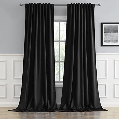 DUALIFE Black Blackout Curtain Panels/Drapes (52 Inch Wide by 120 Inch Length, 2 Panels) Solid Thermal Insulated Energy Efficient Bedroom Curtains for Hall/Dining Room, Set of 2 Panels