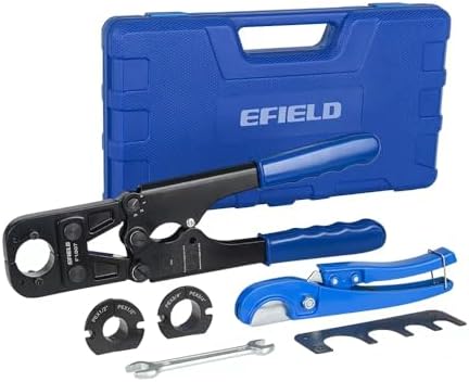 EFIELD PEX Crimping Tool Kit :1/2 Inch, 3/4 Inch and 1 Inch For Pex Copper Crimp Rings, With PEX Pipe Cutter, Go-no-go Gauge, Meets ASTM F1807 Standard (3 Dies)