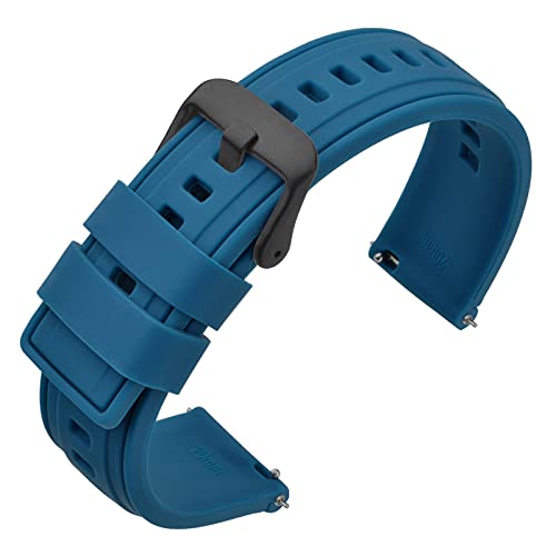 ANNEFIT Men's Silicone Watch Bands 20mm, Quick Release Soft Rubber Replacement Strap with Black Buckle (Blue)