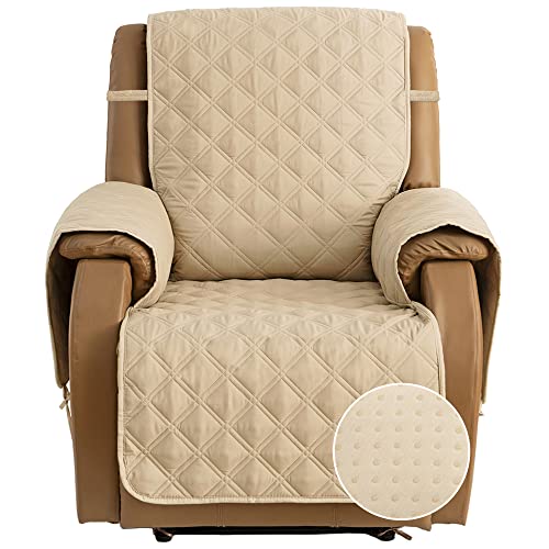 quilted chair cover - TOMORO Non-Slip Quilted Recliner Cover - 100% Waterproof Recliner Chair Slipcover Furniture Protector with 5 Storage Pockets, Washable Couch Cover with Elastic Straps for Kids and Pets