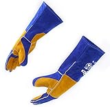 RAPICCA Leather Forge Welding Gloves Heat/Fire Resistant, Mitts for Oven/Grill/Fireplace/Furnace/Stove/Pot Holder/Tig Welder/Mig/BBQ/Animal handling glove with 16 inches Extra Long Sleeve – Blue