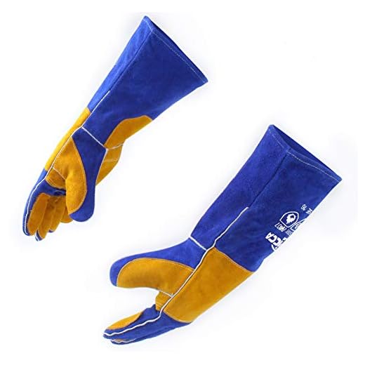 RAPICCA Leather Forge Welding Gloves Heat/Fire Resistant, Mitts for Oven/Grill/Fireplace/Furnace/Stove/Pot Holder/Tig Welder/Mig/BBQ/Animal handling glove with 16 inches Extra Long Sleeve – Blue