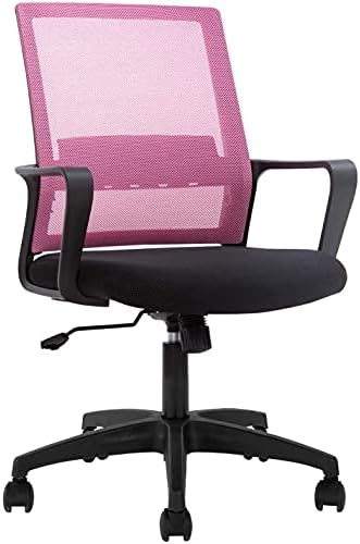 HGS Home Office Desk Chairs Mesh Computer Chair Adjustable Task Chair with Lumbar Support, Mid Back Swivel Rolling Chairs Ergonomic Chair for Women Adults Girls, Pink