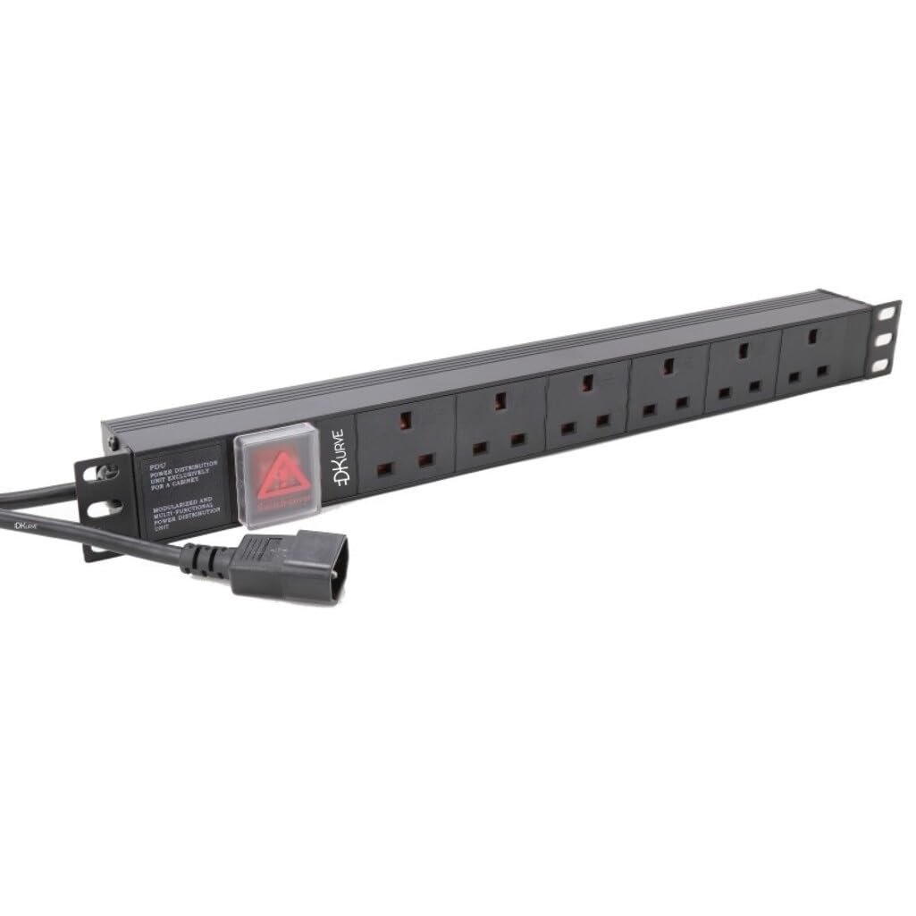 1U 6 Way 19 Inch PDU UK 13A Mains Sockets to IEC C14 Plug heavy-duty Power Distribution Unit Horizontal PDU Black cable length for data center, telecom, broadcast and HVAC applications 1.8 Meter