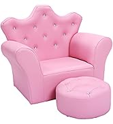 Costzon Kids Sofa, Children Upholstered Sofa with Ottoman, Princess Sofa with Diamond Decoration,...