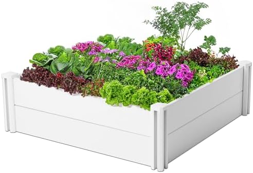 PASAMIC Durable Vinyl Raised Garden Bed, 4x4x1ft Raised Bed for Gardening, Planter Box with Open Bottom, Raised Garden Bed Outdoor, DIY Above Ground Garden Bed for Fruit, Vegetables, Herbs