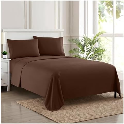 Twin XL Sheets - Breathable Luxury Sheets with Full Elastic & Secure Corner Straps Built In - 1800 Supreme Collection Extra Soft Deep Pocket Bedding Set, Sheet Set, Twin XL, Brown