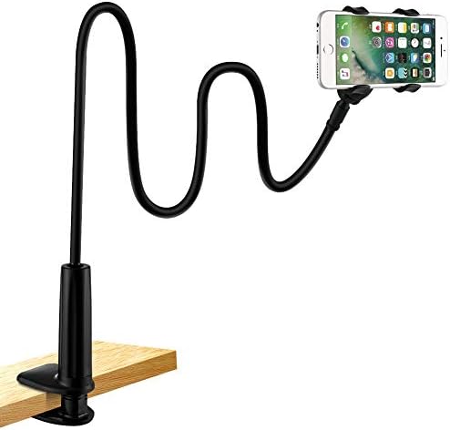 LONZOTH Cell Phone Holder, Gooseneck Phone Holder for Bed Clip Lazy Bracket Flexible Long Arm Clamp Mount Stand for iPhone 14 13 12 11 Pro Xs XR X 8 7 6, Samsung S10 S9, Smartphones - Black