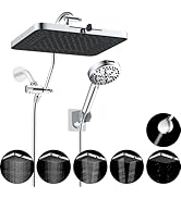 Hibbent Upgraded 5-spray 13'' Shower Head, High Pressure Rainfall Shower Head, Dual Showerhead Co...