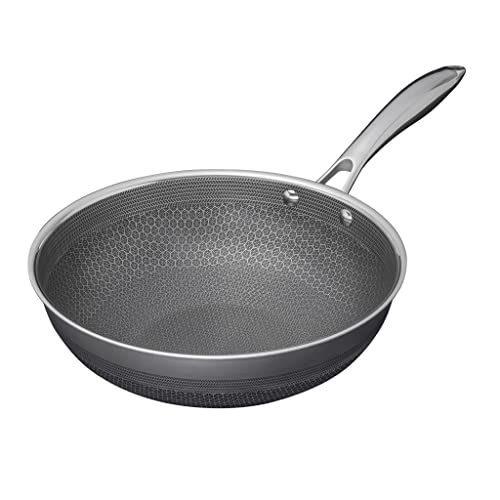 HexClad 10 Inch Hybrid Stainless Steel Wok Pan with Stay-Cool Handle - PFOA Free, Dishwasher and Oven Safe, Works with Induction, Ceramic, Non Stick, Electric, and Gas Cooktops