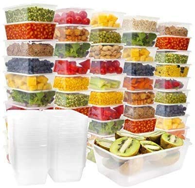 1st Choice - 50 X 650ml Plastic Containers with Lids, 50 Pack Food Storage Containers with Lids, Microwave, Freezer & Dishwasher Safe - Ideal for Meal prep & Takeaway Clear Food Container