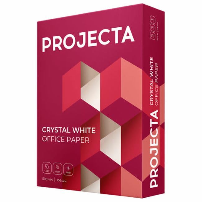 Projecta Ultra A4 Paper, 80 GSM Copy Paper (210mm x 297mm), 1 Ream (500 Sheets), Crystal White Office Paper,Made in Russia