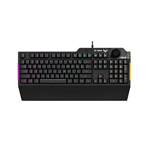 ASUS Membrane Gaming Keyboard for PC - TUF K1 | Programmable, Onboard Memory | Dedicated Volume Knob, Aura Sync RGB & Side Lighting | Detachable Wrist Rest | Spill-Resistant | Highly Durable | Black