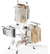 APEXCHASER Clothes Drying Rack with High Hanger, Foldable 3-Level Drying Racks, Large Stainless S...