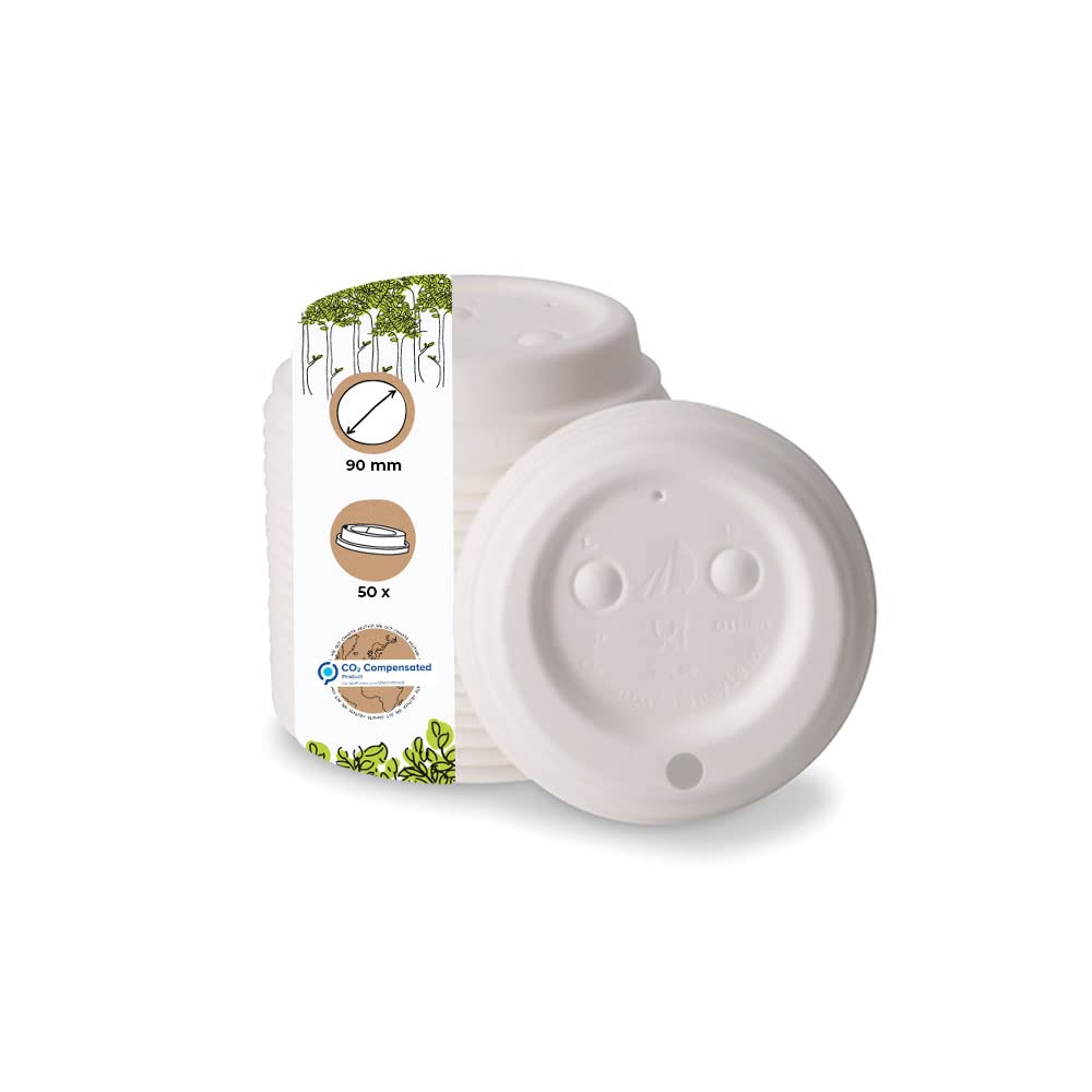 GREENBOXCardboard Lid with Drinking Opening I Coffee-to-Go Lid Diameter 90 mm White I For Coffee-to-Go Paper Cups I Biodegradable & Compostable I Coffee Cup Lid with Drinking Hole I Pack of 50