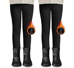 DDOBB 2er Pack Thermo Leggings Mädchen Gefütterte Winter Leggings Mit Fleece Kinder High Waist Thermounterwäsche Dicke Legg…