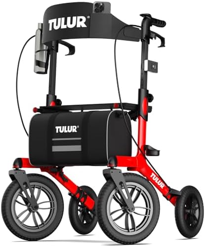 TULUR All Terrain Rollator Walker for Seniors,Outdoor Rollator Walker with 12" Wheels, Lightweight Walker with Lights,Cup Holder, Comfort on Grass,Snow,Rough,Floors andador para adultos mayores