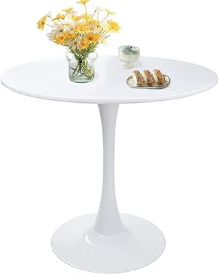 Chosimo Round White Dining Table 31.5 Inches Sturdy décor Table with Pedestal Base in Tulip Design Mid Century Round Dining Room Table for 2-4 Person