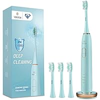 Vekkia Electric Toothbrush, Sonic Cleaning Rechargeable Toothbrush with Timer, Pressure Sensor, 4 Modes, 4 Brush Heads, Charge 