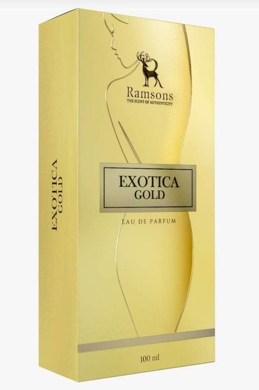 RAMSONSEXOTICA GOLD Eau De Parfum | 100 ML | Perfume For Women | TN - Cassis, Peach, Green Leaf, Lemon | MN - Jasmine, Rose, Lilly, Violet | BN - Musk, Amber, Wood, Vanilla