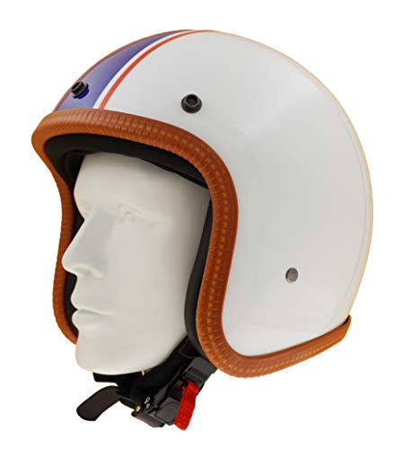 3 4 low profile helmet - Wheeling Classic Vintage 3/4 Open-Face Motorcycle Bike Biker Scooter Moped ATV Helmet DOT Approved Model 205 (White with Blue Stripe Large)