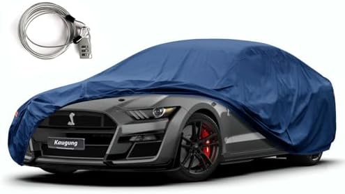 Kaugung Heavyweight Waterproof Car Cover Custom Fit Ford Mustang GT/Shelby/Cobra/Bullitt(1970-2024), Full Exterior Cover with Breathable Vent Outdoor Sun Rain Dust Snow All Weather Protection.