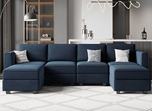 Belffin Modular Sectional Sofa U Shaped Velvet Couch with Reversible Chaise Oversized Couch with Ottoman Blue…