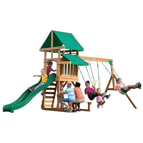 Backyard Discovery Belmont All Cedar Wood Playset Swing Set Green