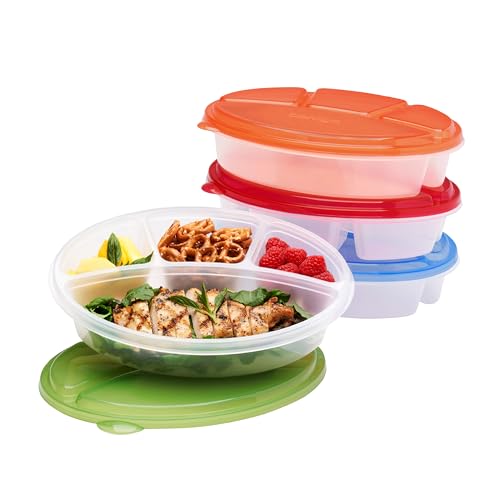 Bentgo Easyboxes 4-Compartment Oval Containers - Patented Design 8-Piece Set; 4 Trays & 4 Fitted Lids Seal in Freshness; Reusable Food Storage & Meal Prep BPA-Free Containers (Classic)  