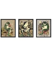 Poster Master 3-Piece Vintage Frog Poster - Retro Frog Playing Banjo Flute Violin Print - Frog Ar...