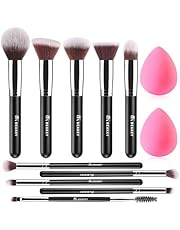 BEAKEY Makeup Brushes Set, Professional Foundation Eyeshadow Concealer Blush Powder Bronzer Applicator, 2 Blender Sponge wit Beauty Paper Case, Gifts for Women Christmas Stocking Stuffers for Adults