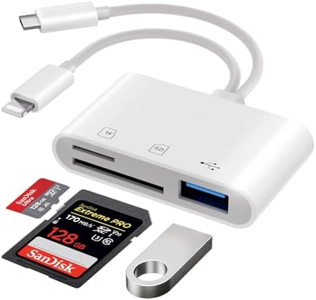 SD Card Reader for iPhone iPad, Dual Connector USB C iPhone SD Card Reader with SD/Micro SD USB 3 Slots, USB OTG Memory Card Reader, Camera Card Viewer Reader for iPhone/iPad/Android Phones/Camera