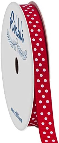 Ribbli Grosgrain Polka Dot Craft Ribbon,3/8 Inch,10-Yard Spool,Red with White Dots,Use for Gift Wrapping,Party Decoration,All Crafting and Sewing