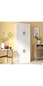 DIYART White Kitchen Pantry Cabinet, 71&#34; Tall Kitchen Pantry Storage Cabinet with Doors, Kitchen ...