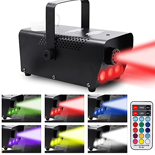 ATDAWN Fog Machine with Lights, 500W Smoke Machine with 12 Colors Lights and wireless Remote Control for Stage Party Effect, Halloween Wedding Special Event