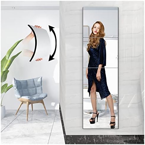 Full Length Wall Mirror Tiles,Glassless Mirror for Kids,Acrylic Extra Thick 1/8",40"x10" 4Pcs 10"x10",Shatterproof Frameless Mirror Wall Stickers.Apply Bedroom,Living Room,Door