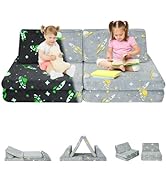 Costzon Convertible Kids Couch, Glow in Dark, 6-Piece Modular Sofa Playset with 4 Base Cushions &...